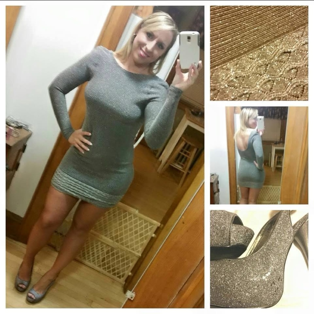 Moda International Shimmering Silver Long Sleeve Dress